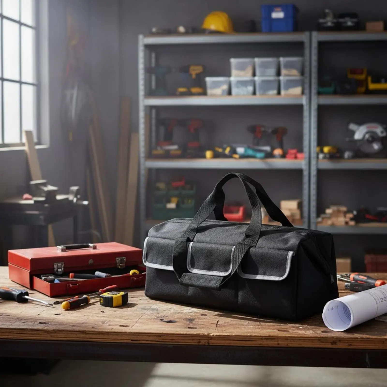 

Сумка для инструментов из ткани Оксфорд на молнии с широким отверстием, эргономичной ручкой и усиленной строчкой