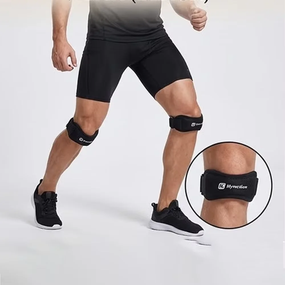 2 PCS Patella Kneecap Band, Adjustable Silicone Knee Tendon Strap, Sports Knee Support Protector for Running Cycling Gym