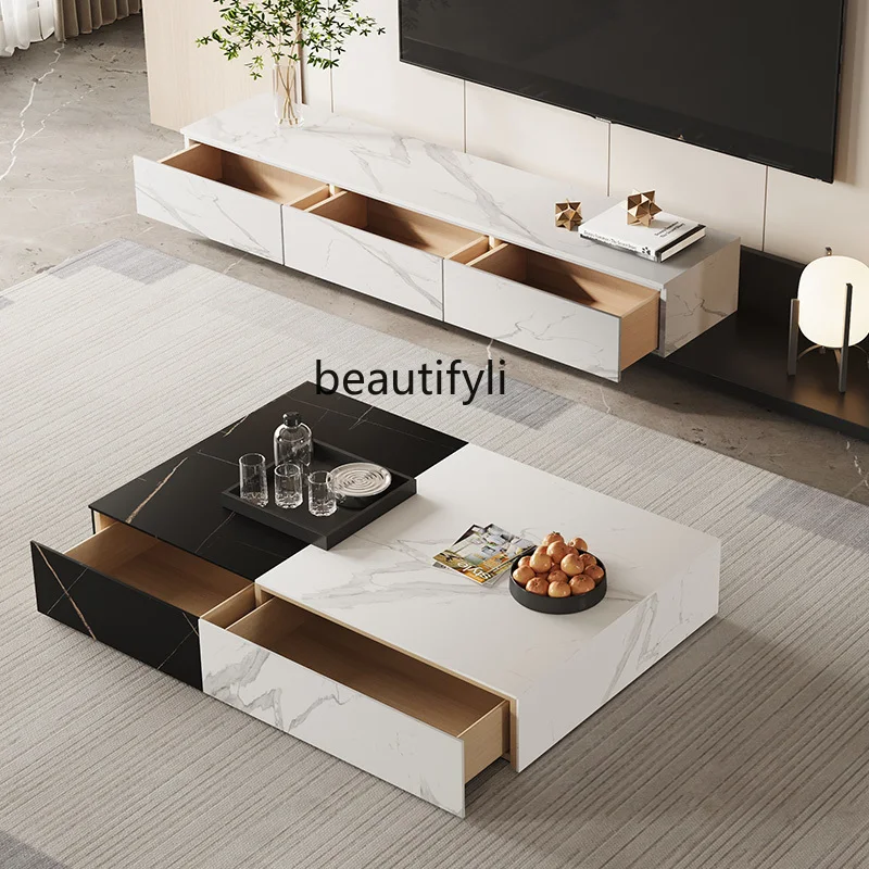 

Italian minimalist rectangular rock slab coffee table color matching large and small apartment living room coffee table 1.2