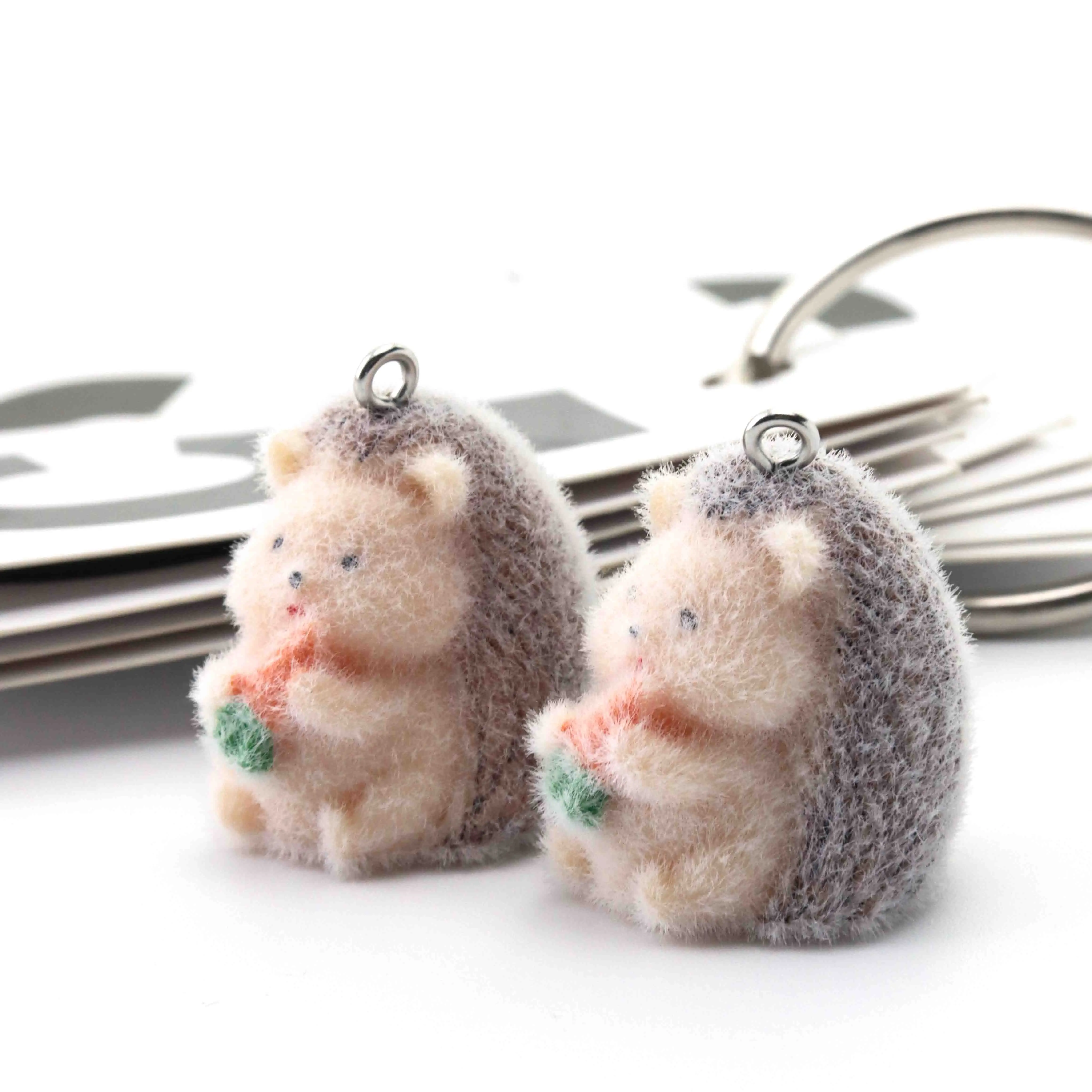 20pcs Flocked Resin Charms Hedgehog Ornaments pendent For Jewelry Making Mobile Phone Desktop Pendant Accessories