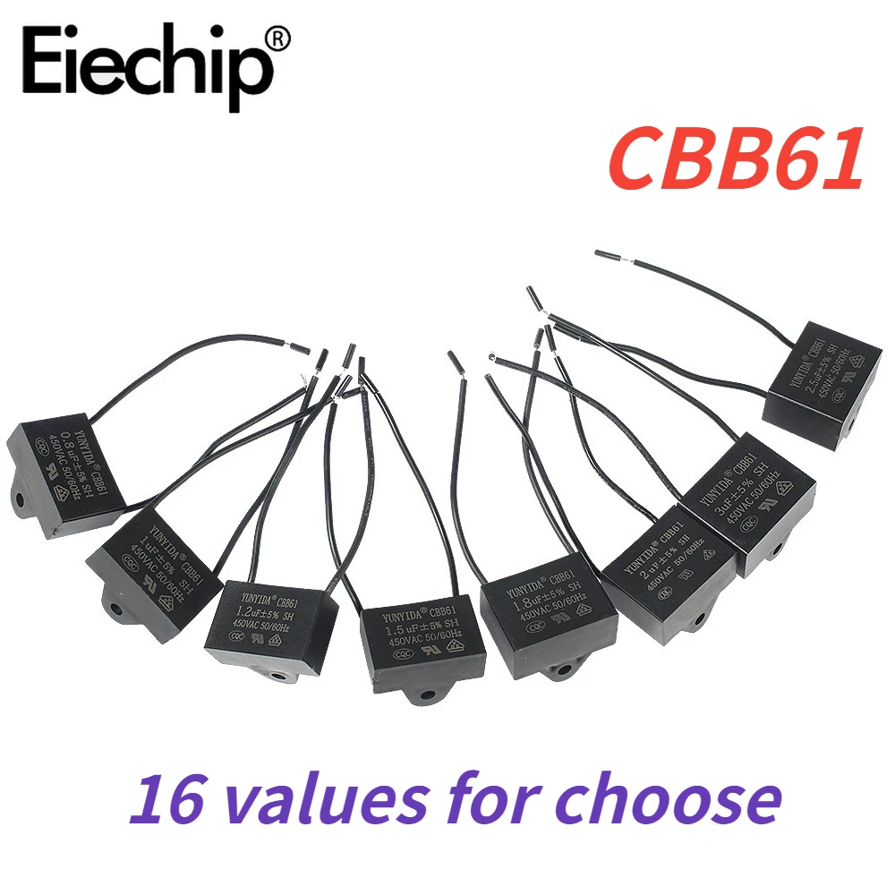 

5pcs Per Value CBB61 Series Fan Starting Capacitor 450V 0.8-10UF Diy Electronic Kit