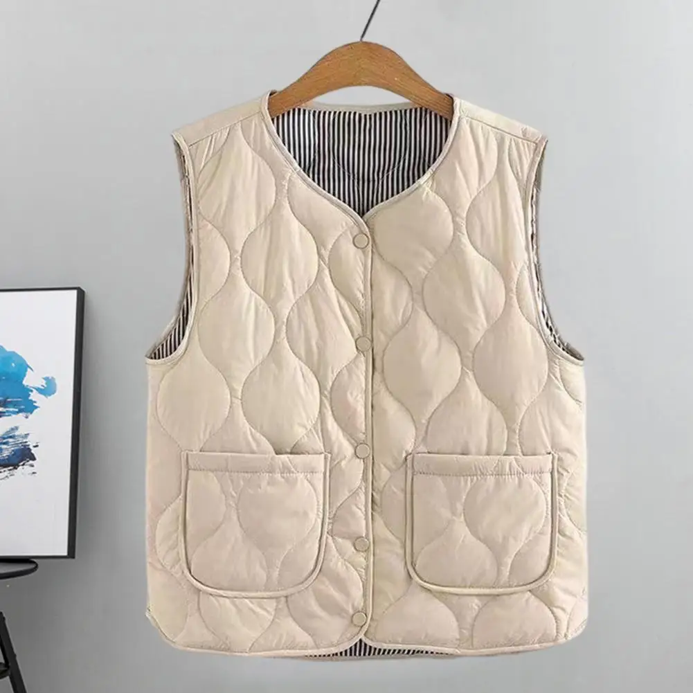 Layering Coat Women's Winter Layering Vest Coat with Storage Bag Thin Padded Press Button Closure V Neck Sleeveless for Cold image 2