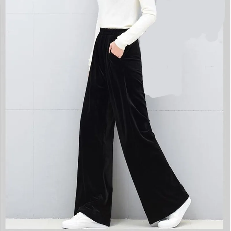 Pantalon en velours décontracté pour femme, pantalon en velours, grande taille, noir, automne, mode coréenne, hiver, 2023