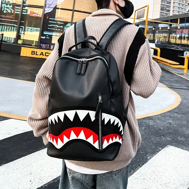 New Fashionable Leather Backpack, Inspired By Sharks and Designed with Simplicity, Suitable for Students and Travelers