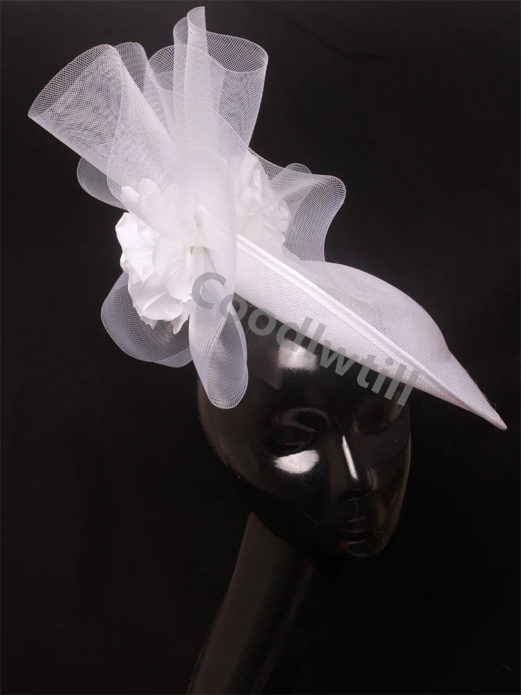 

Bride Wedding White Fascinator Derby Hat Headband Women Kentucky Derby Mesh Headpiece Ladies Elegant Flower Veils Chapeau Cap