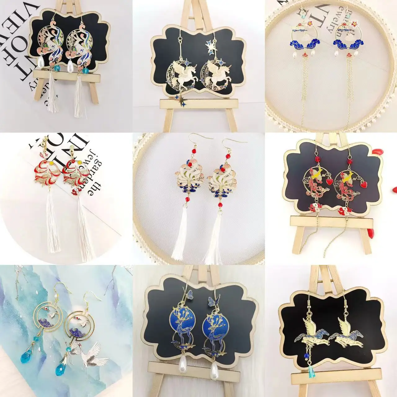 เทพนิยายจีนแบบดั้งเดิมตํานานสัตว์ต่างหูผู้หญิง Retro Fox Phoenix Deer Crane รูปพู่หูคลิป