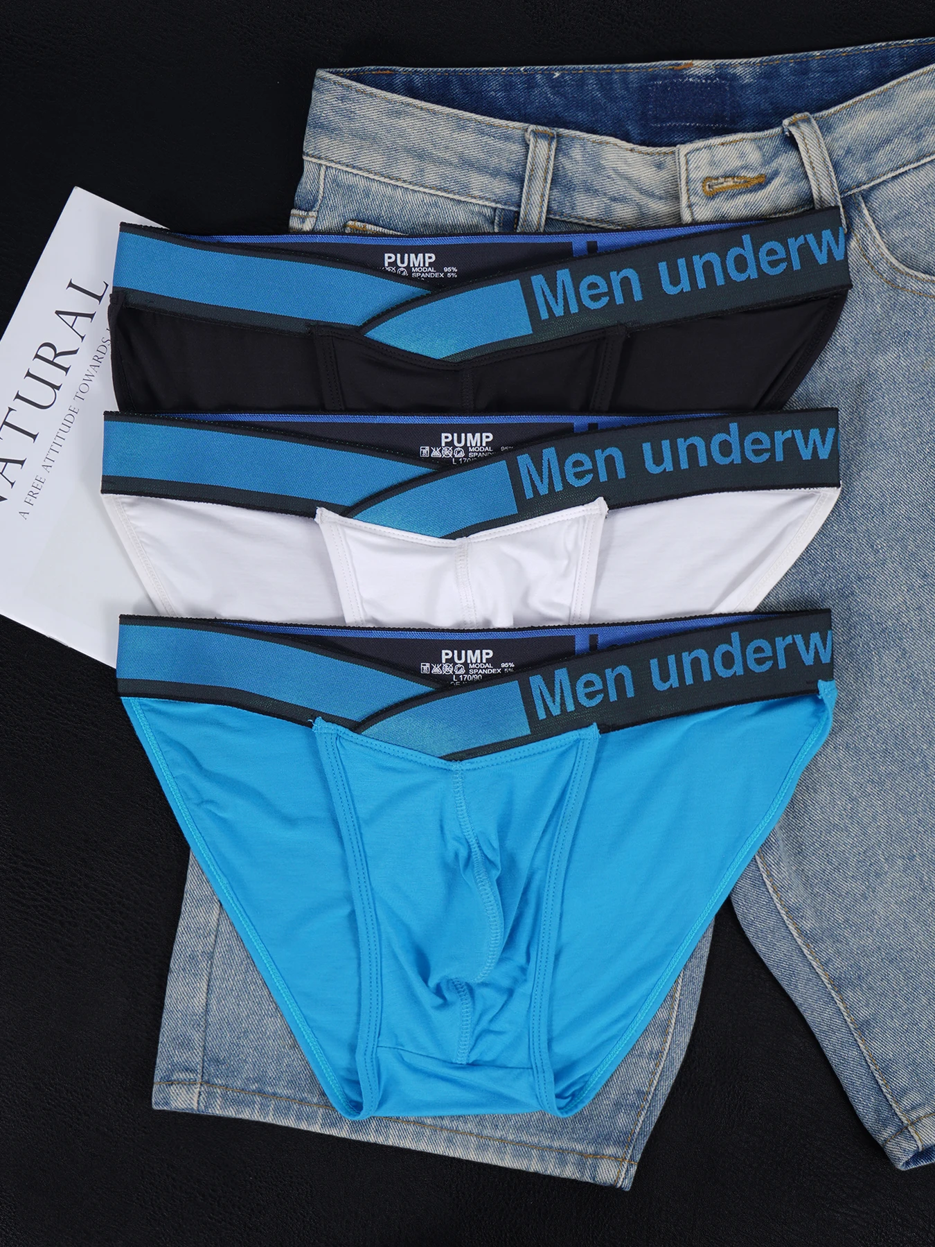 

3 PCS Men's PUMP! Modal Seamless Flat Front Briefs Elastic Waistband Ultra-Soft Daily Underwear