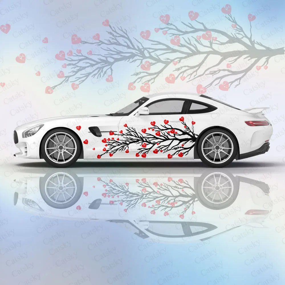 Red Heart Tree Pattern Car Wrap Protect Stickers Car Decal Creative Sticker Car Body Appearance Modification Decorative Sticker