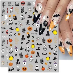1pcs 3D Skull Pumpkin Head Bat Nail Stickers Nail Supplies Nail Sliders Halloween Stickers Nail Decoration Nail Decals Accessory
