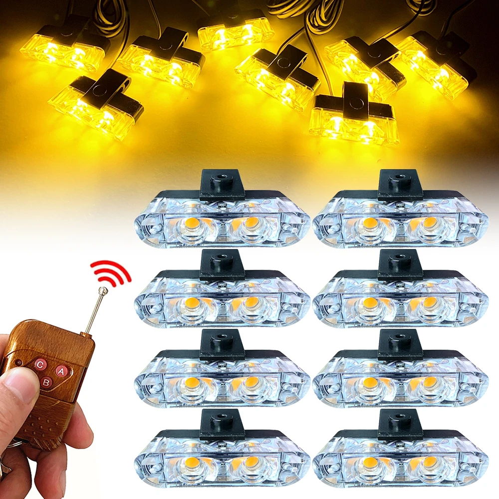 2 LED 8 Modules Car Grille Flash Light Wireless Remote Control Police Emergency Strobe Lights Beacon Fireman Warning Signal Lamp