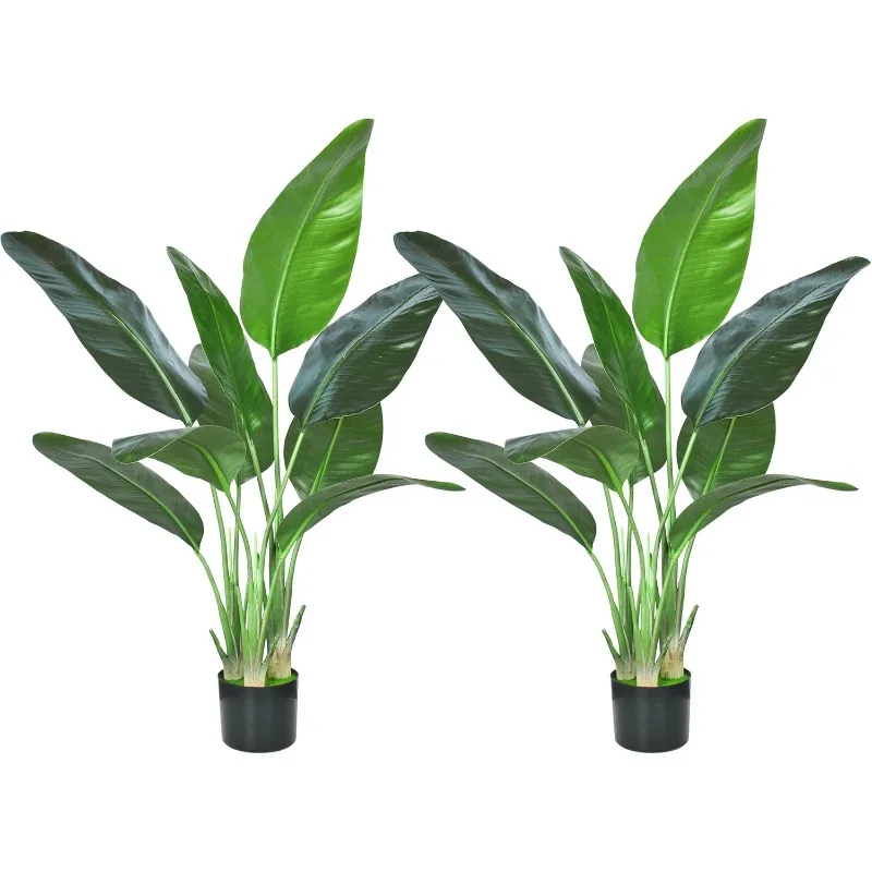 

2Packs 4FT Artificial Bird of Paradise Plant,Faux Palm Tree Potted Plant with Real Touch Leaves,Fake Trees for Home Living Room