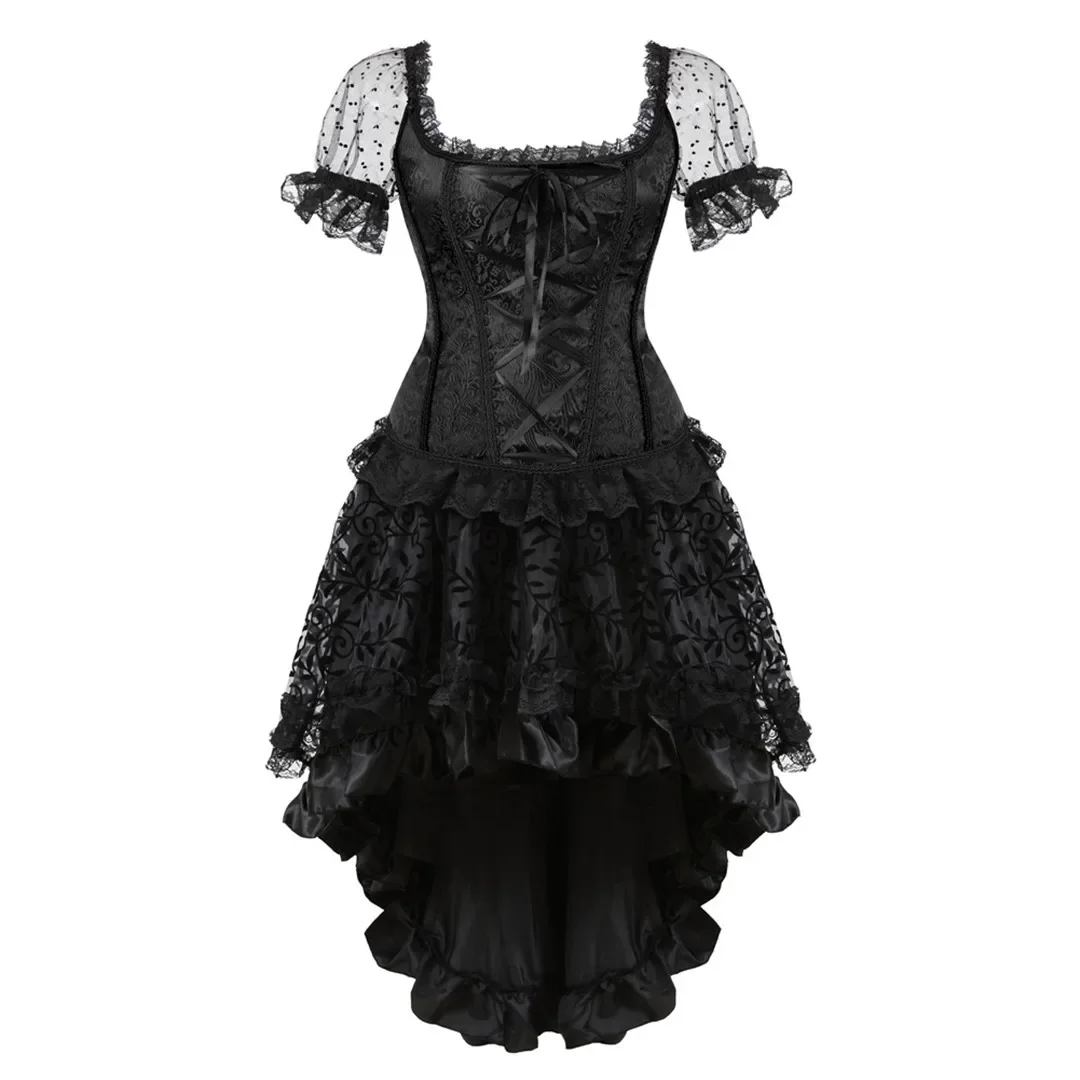 

Ladies Corset Dress Tutu Skrits Set Overbust Lace Costume Party Sexy Burlesque Basques Outfit Plus Size Gothic Halloween Costume