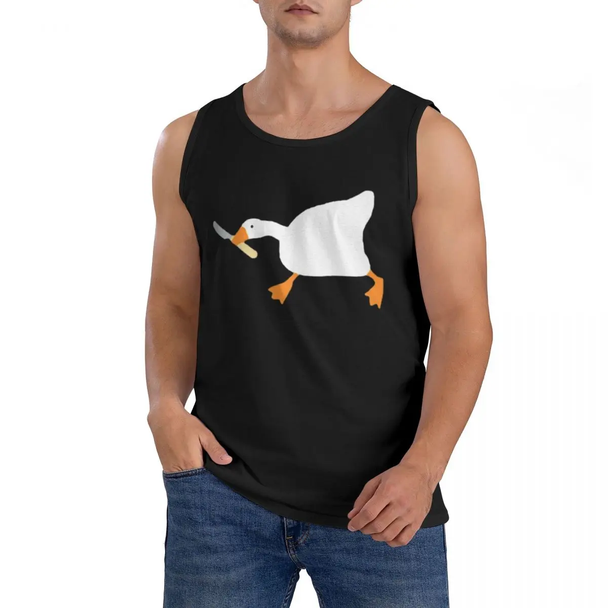 100% Cotton Goose With Knife - Peace Was Never An Option Sleeveless T-Shirt Men Workout Sports Tops Men's Crew Neck Vest