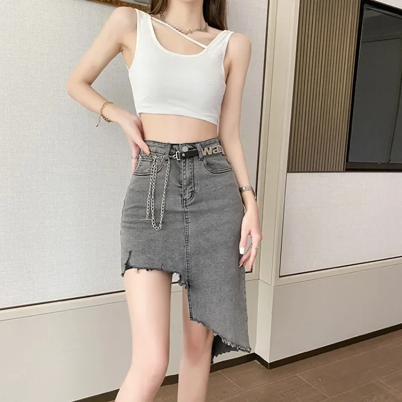 Women's Denim Skirt Sexy Female Jeans Skirts Zipper Coquette Midi High Waist with Pocket Gyaru New in Y2k Vintage Aesthetic V