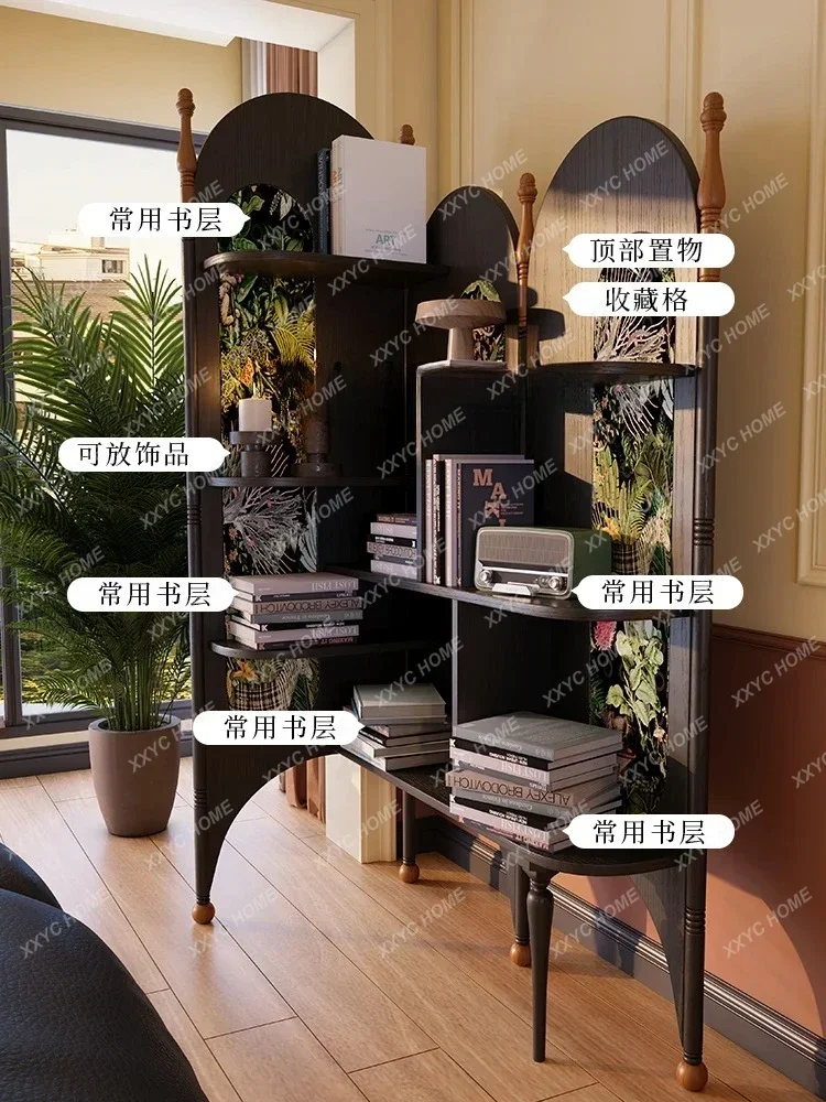 A corner solid wood bookshelf French retro style living room ash wood triangular storage rack home decoration accessories