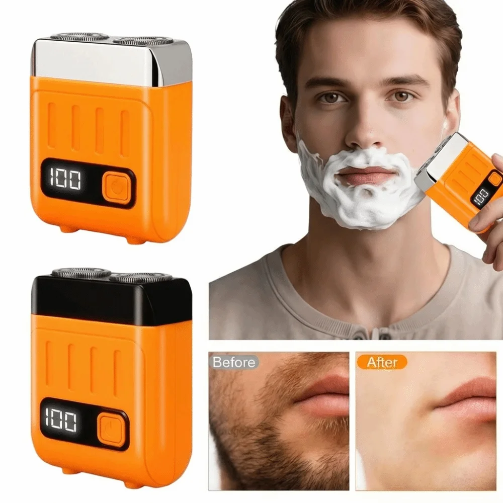 Mini Rasoio Elettrico Intelligente con Display Digitale, Doppio Anello a Rete, Ricaricabile USB, Utilizzo a Secco e Bagnato, Regolabarba Impermeabile e Lavabile