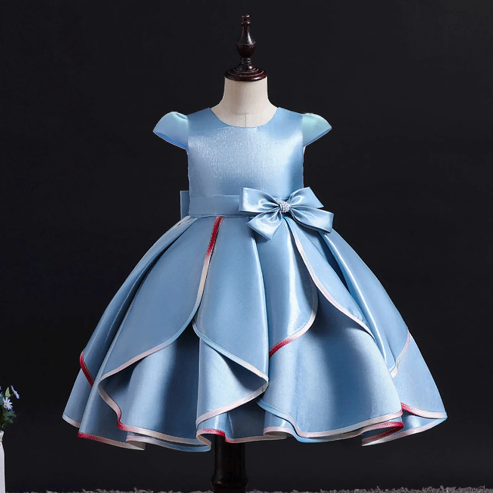 

Bow Girl Princess Dress Kids Party Pageant Wedding Bridesmaid Tutu Dresses Solid Color Elegant Gown Proms Kids Dress for Girls