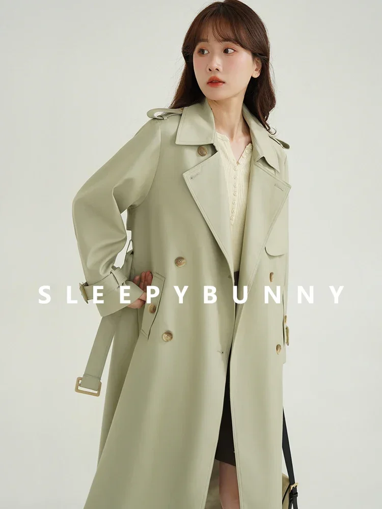 

Double-Breasted Trench Coat Women 2024 Mid-Length Loose Fit British Style Casual Elegant Belted Overcoat Fashionable Outerwear