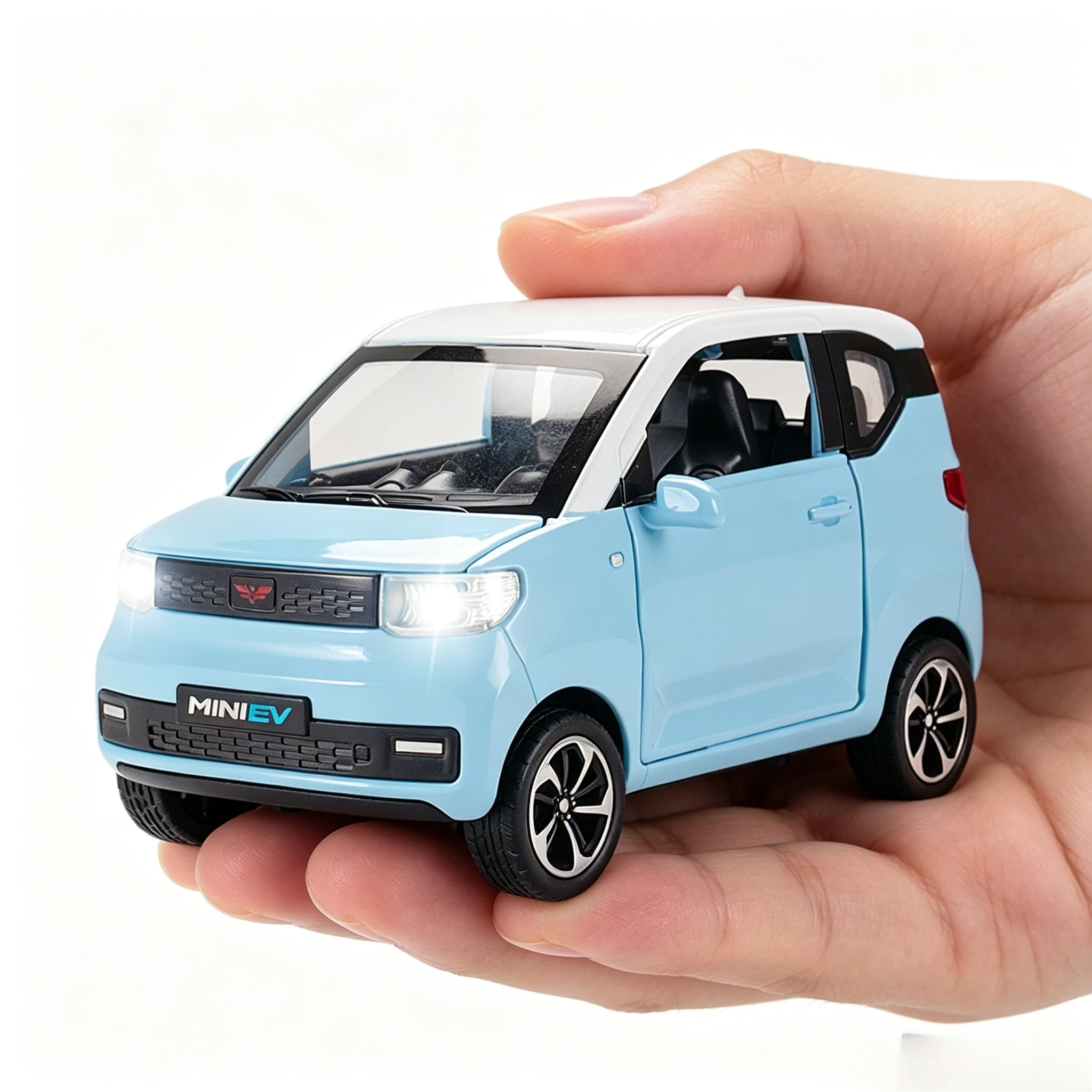 

1:24 Mini EV Car Toy Models with Motorboat Alloy Diecast Sound Light Doors Opened Pull Back for Children Gifts