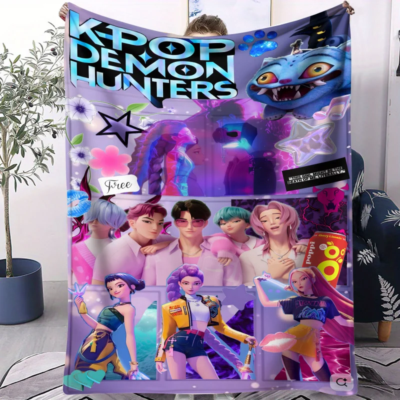 

Фланелевое одеяло K-POP Huntrix & Saja для мальчиков, мягкое теплое одеяло для дивана-кровати, офисная накидка для сна, путешествия, кемпинг, фанаты аниме, детский подарок