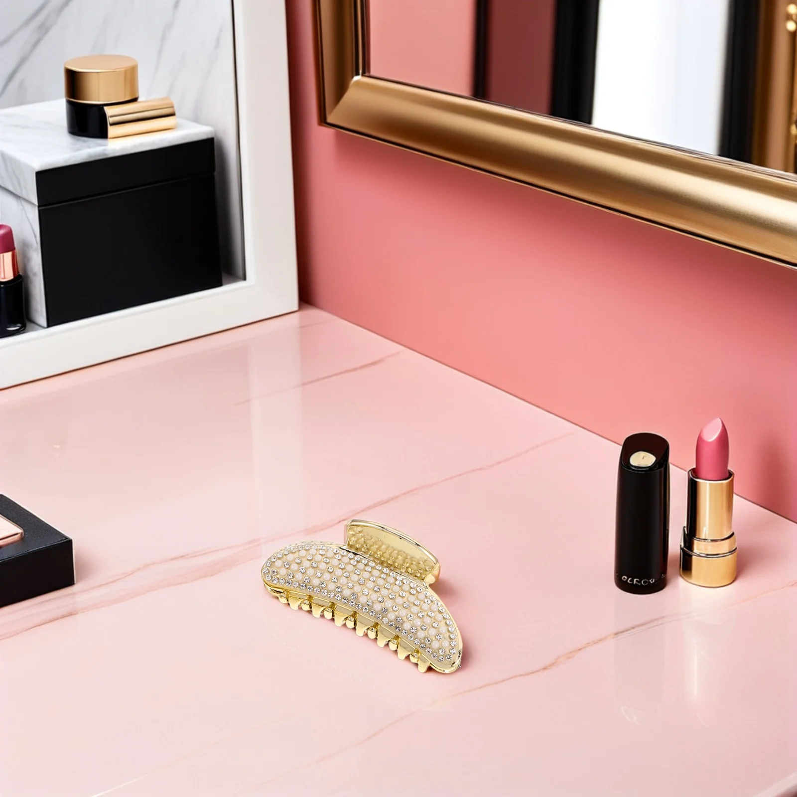 3 قطعة مقاطع الشعر الزخرفية حجر الراين اللؤلؤ الذهب جامبو مخلب كليب نونسليب سميكة طويلة الشعر المشبك اكسسوارات حفلات الزفاف #1