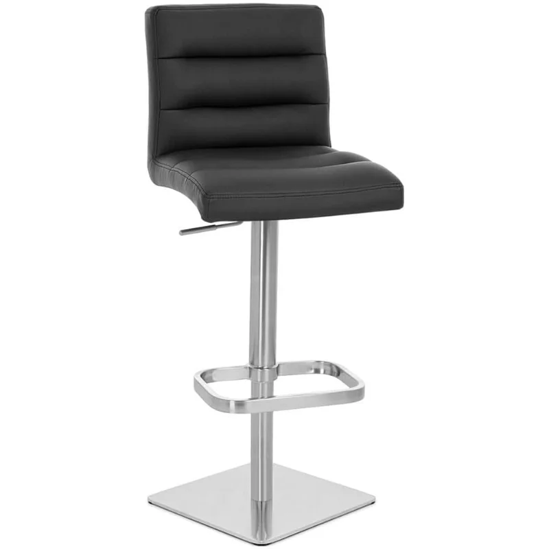 Furniture Modern Adjustable Height Black Lush Bar Stool With Brushed Square Base