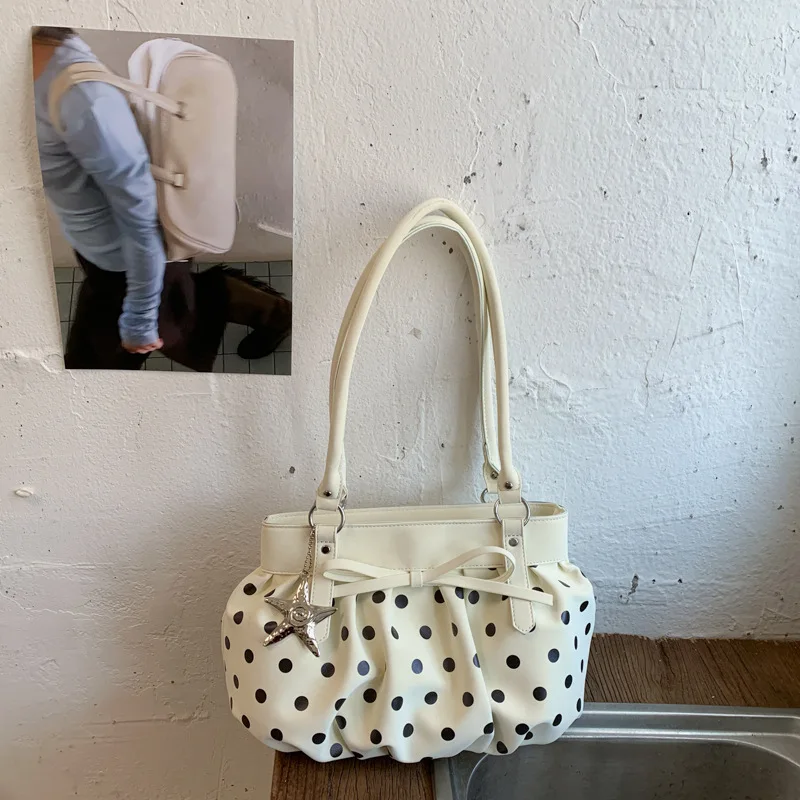Polka Dot Women's Large Capacity New Style Simple Versatile Leisure Crossbody Bag Bow  Commuting Sweet Style Handbag Tote Bag