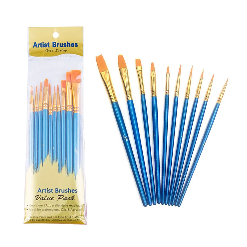 Juego de 10 Pinceles Pequeños con Punta Redonda, Pinceles de Pelo de Nailon para Artistas, Pinceles para Pintura Acrílica, Óleo y Acuarela
