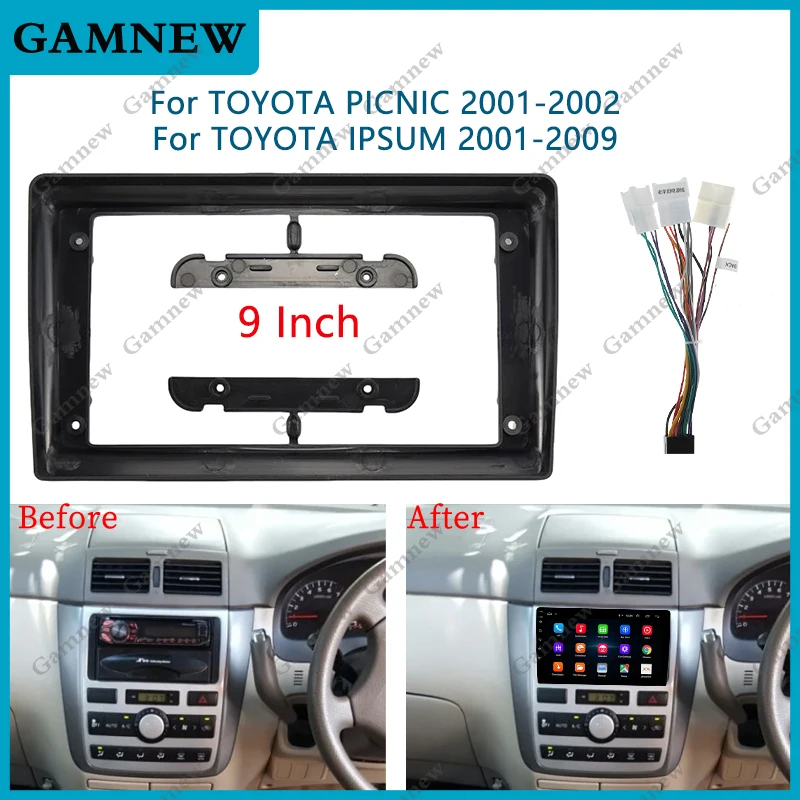 9 Inch Car Frame Fascia Adapter Android Radio Audio Dash Fitting Panel Kit For TOYOTA PICNIC 2001-2002 TOYOTA IPSUM 2001-2009