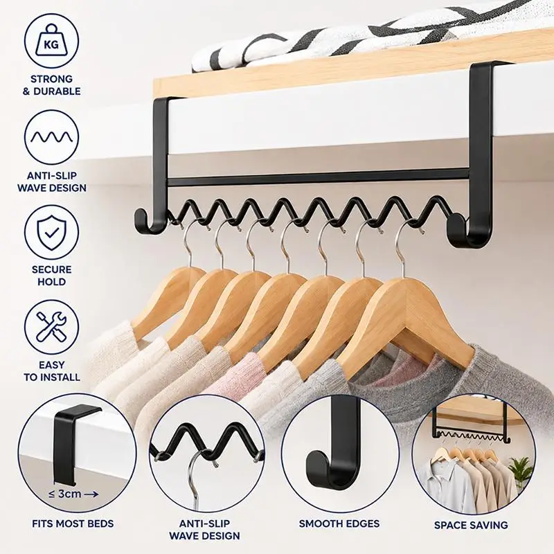 Wave Design Punch Free Bedside Hanging Hook Storage Rack Space Saving Holder Upper Bed Curtain Bedroom Dorm Bed Edge Organizer