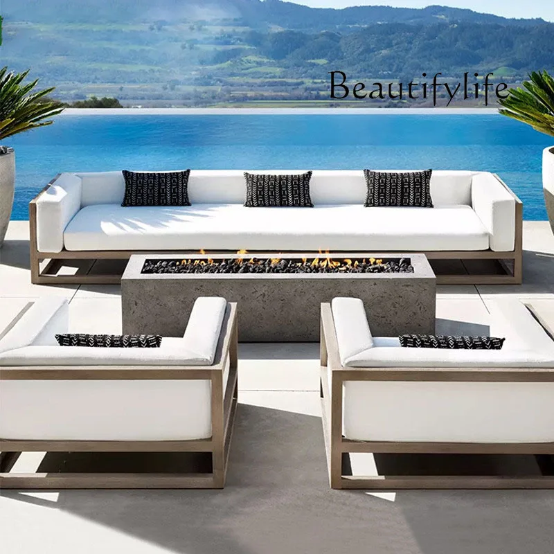 Outdoor custom aluminum alloy leisure sunscreen courtyard garden wood grain lacquer rattan chair terrace outdoor balcony