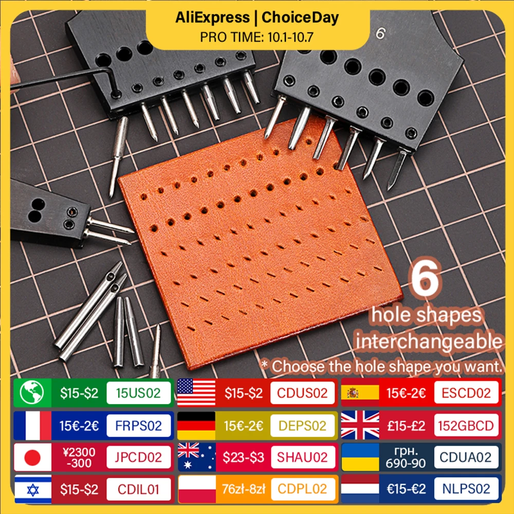

WUTA 3G Leather Punches Head Replaceable Pricking Iron Removable Diamond Olive Round Hole French Style Chisel DIY Craft Tools