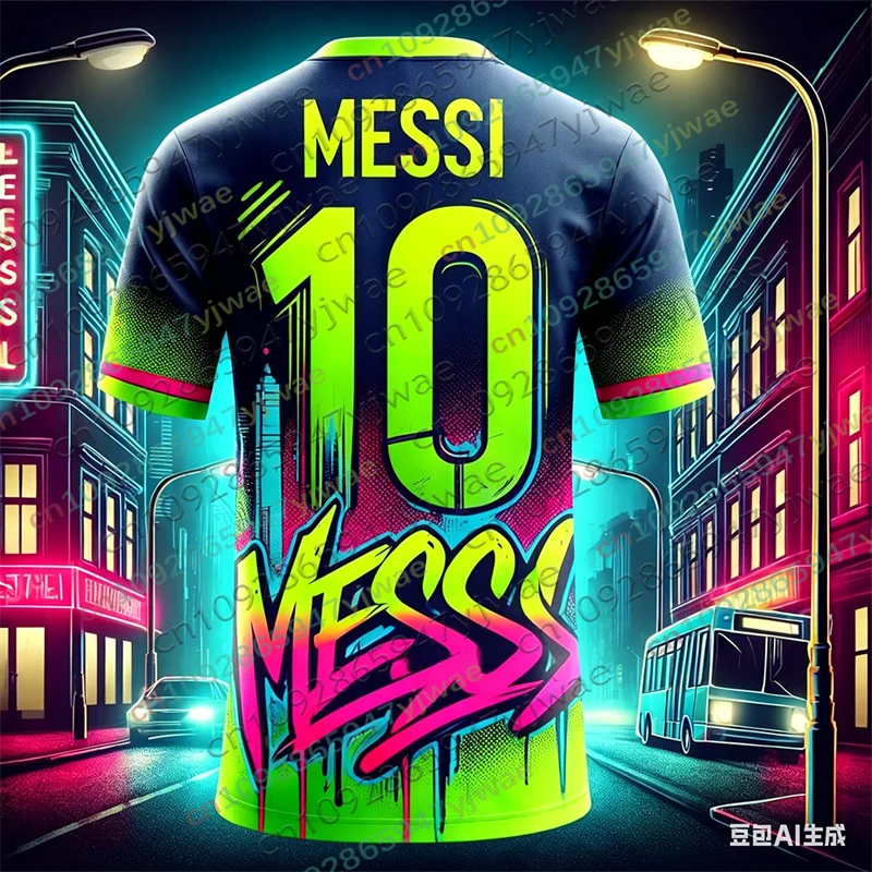 2026 Sonderedition Graffiti Messi Nr.10 Fußballtrikot Trainingsuniform Atmungsaktiv Übergroß Unisex Sport Erwachsenen- und Kinder-Set T-Shirt – Detail 9