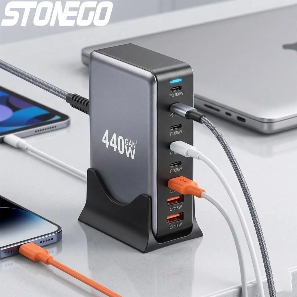 

440W 8Port USB C Charging Station 100W Dual PD Fast Charger for MacBook Pro Air iPad iPhone 16 15 14 13 Pro Max