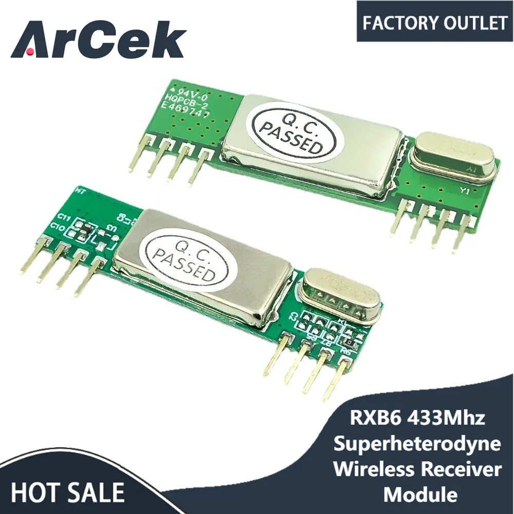 

RXB6 433Mhz Superheterodyne Wireless Receiver Module 3v 5.5v Low Power RSSI Signal Board for Arduino ARM AVR Oscillator