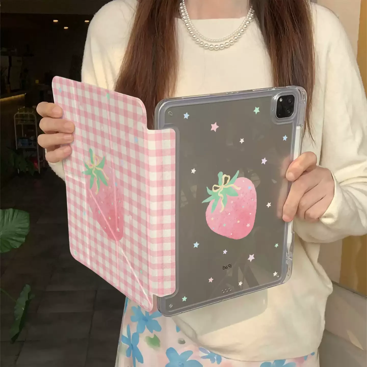 

Starry Strawberry Check Tablet Case For iPad Pro 11 12.9 13 M2 M4 M3 M5 Shell 8.3 9.7 10.2 5/6/7/8/9/10/11th Air 3 4 5 6 7 Cover