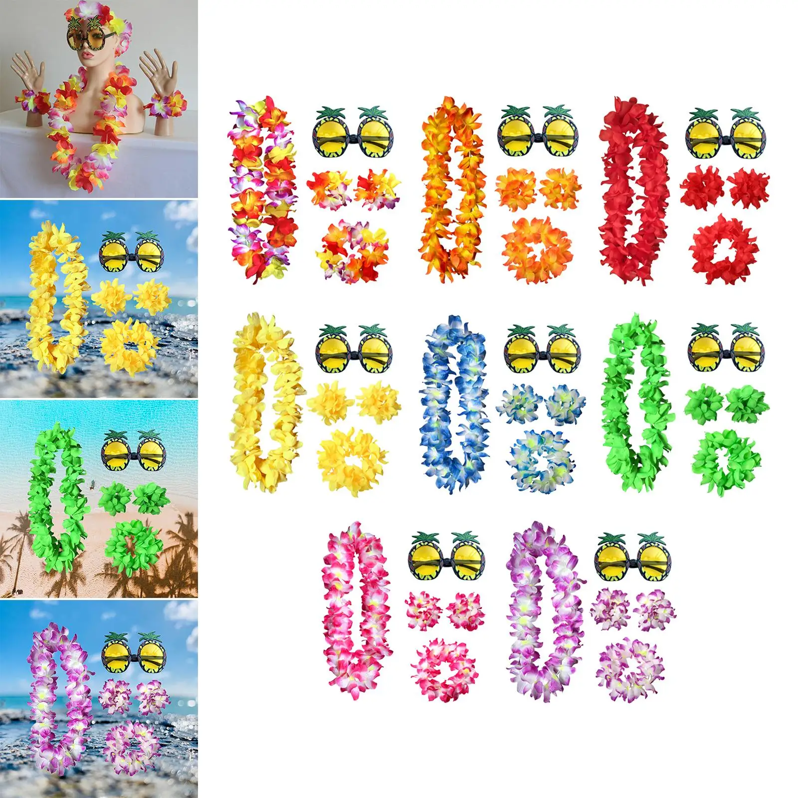 Tropical Hawaiian Necklace Costume Set Beach Glasses for Outfit Cosplay Kids Adults