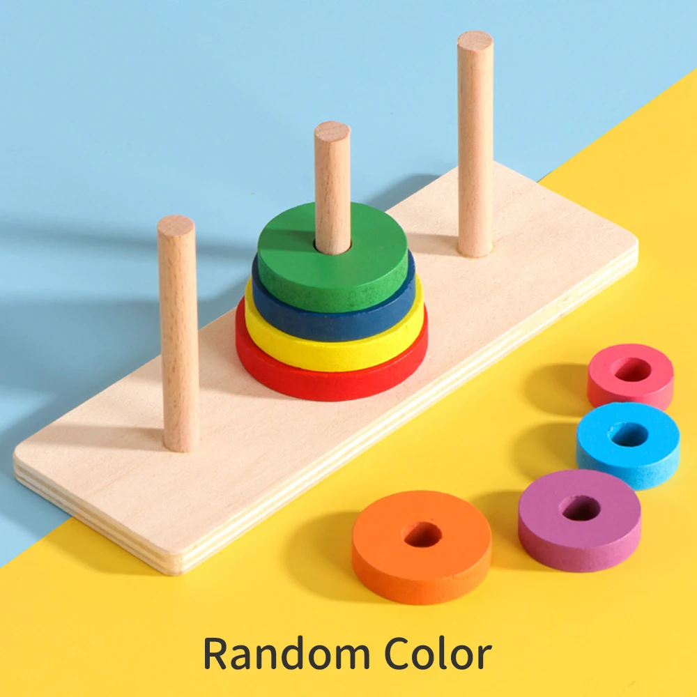 Baby Wooden Toys Rainbow Stacking Ring Tower Blocks Puzzle Toys Montessori Educational Color Shape Geometric Game Toys for Kids