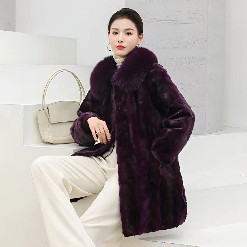 Real Mink Fur Coatผู้หญิงฤดูหนาวขนสัตว์ธรรมชาติแจ็คเก็ตยาวหญิงของแท้Minkเสื้อแฟชั่นเสื้อกันหนาวหรูหราOuterwear