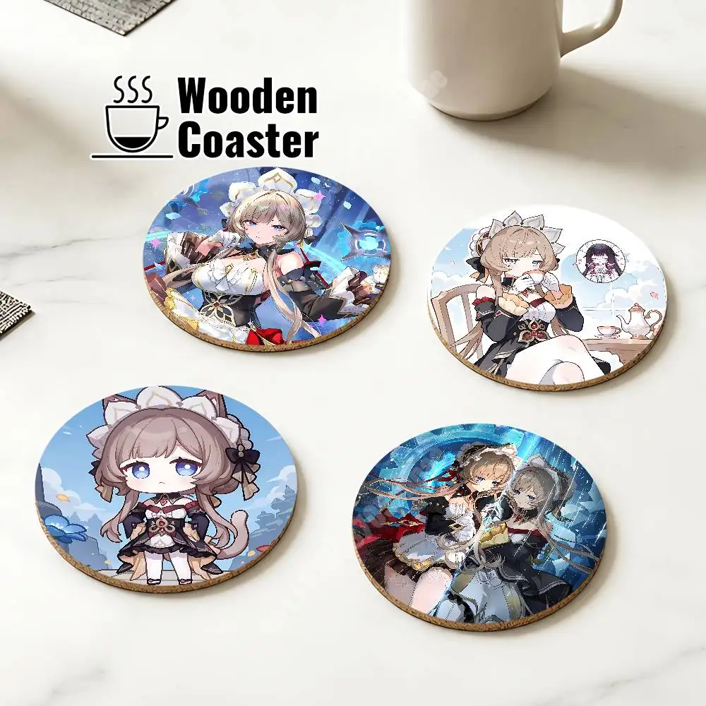 Sandrone Marionette Genshin Impact Wooden Cup Mat Americano Beer Milk Water Coaster for Baking Studio