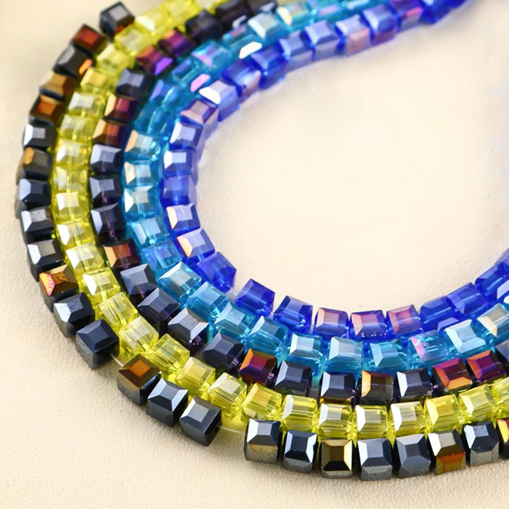4 6 8mm Square Blue Glass Faceted Bead Strands Cubic Crystal Style Beads Cube Accessories for Jewelry Beading DIY Bracelet XCF8 view 6