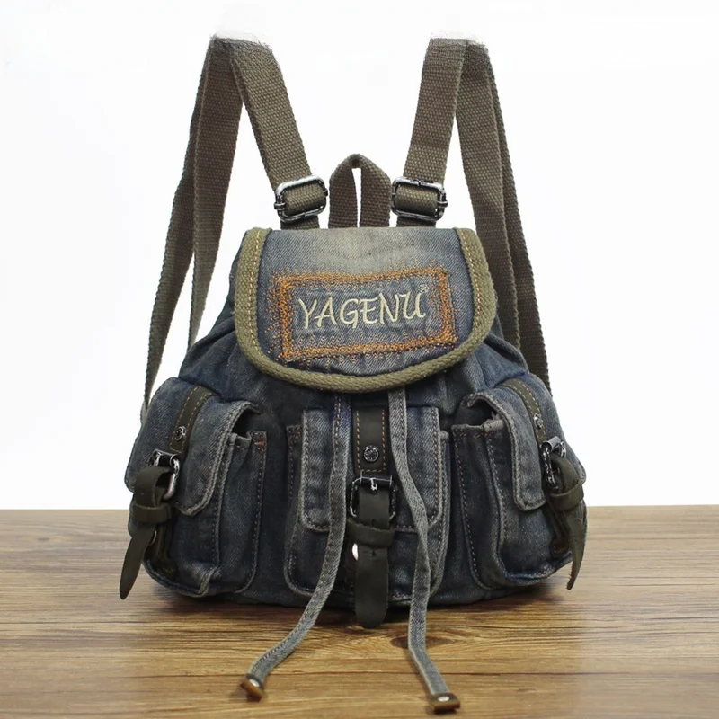 

Retro Denim Backpack Women's Bag Casual Korean Style Fashion Small Book Bag Leisure Forest Girl Trend Double Shoulder Bag