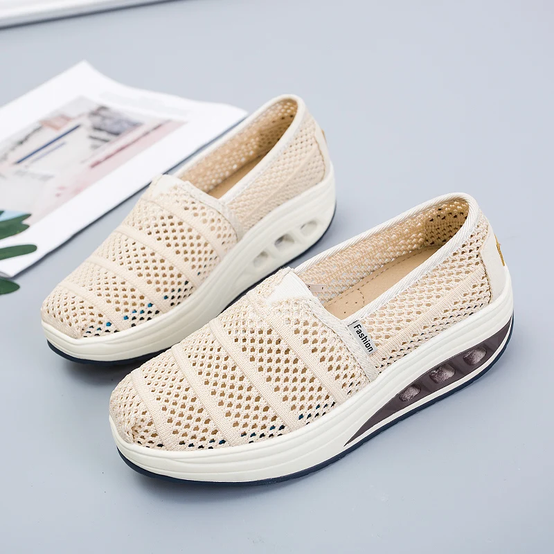 New platform jigger shoes air cushion slip-on lazy cool breathable casual sports shoes net face body shaping shoes