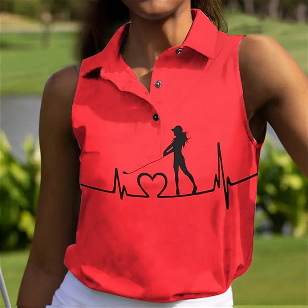 

Women's New Golf PoloNew Golf Polo Spring Sleeveless Summer Fashion Cartoon Printed Shirt Breathable Quick Dry Tennis Golf Top