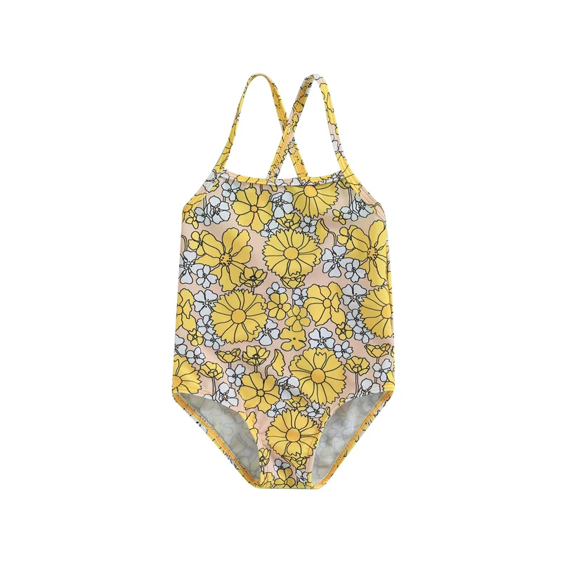 Yiiciovy – maillot de bain pour petites filles, décontracté, jaune, imprimé Floral, col carré, sans manches, vêtements de plage, doux, d'été