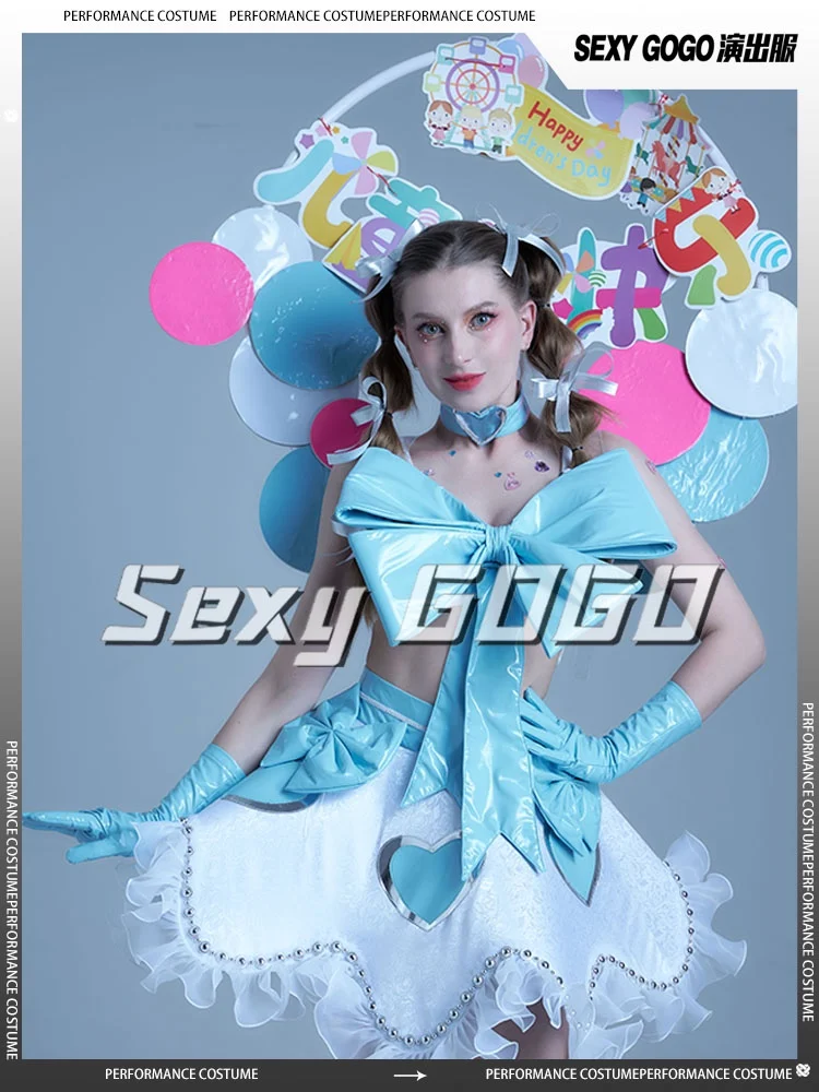 Kostium dla DJ-a w klubie nocnym, stroje do tańca Gogo, kostium Drag Queen, topy z kokardą, spódnica, odzież karnawałowa, strój do tańca jazzowego dla dorosłych yj420