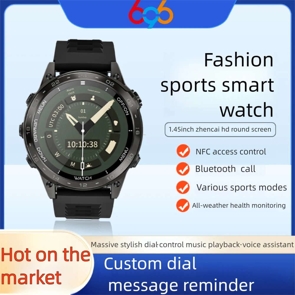 

Новые 1,45-дюймовые умные часы для здоровья, водонепроницаемые часы с погодой, экран с блокировкой пароля, музыка, умные часы с синим зубом, NFC, пульсометр