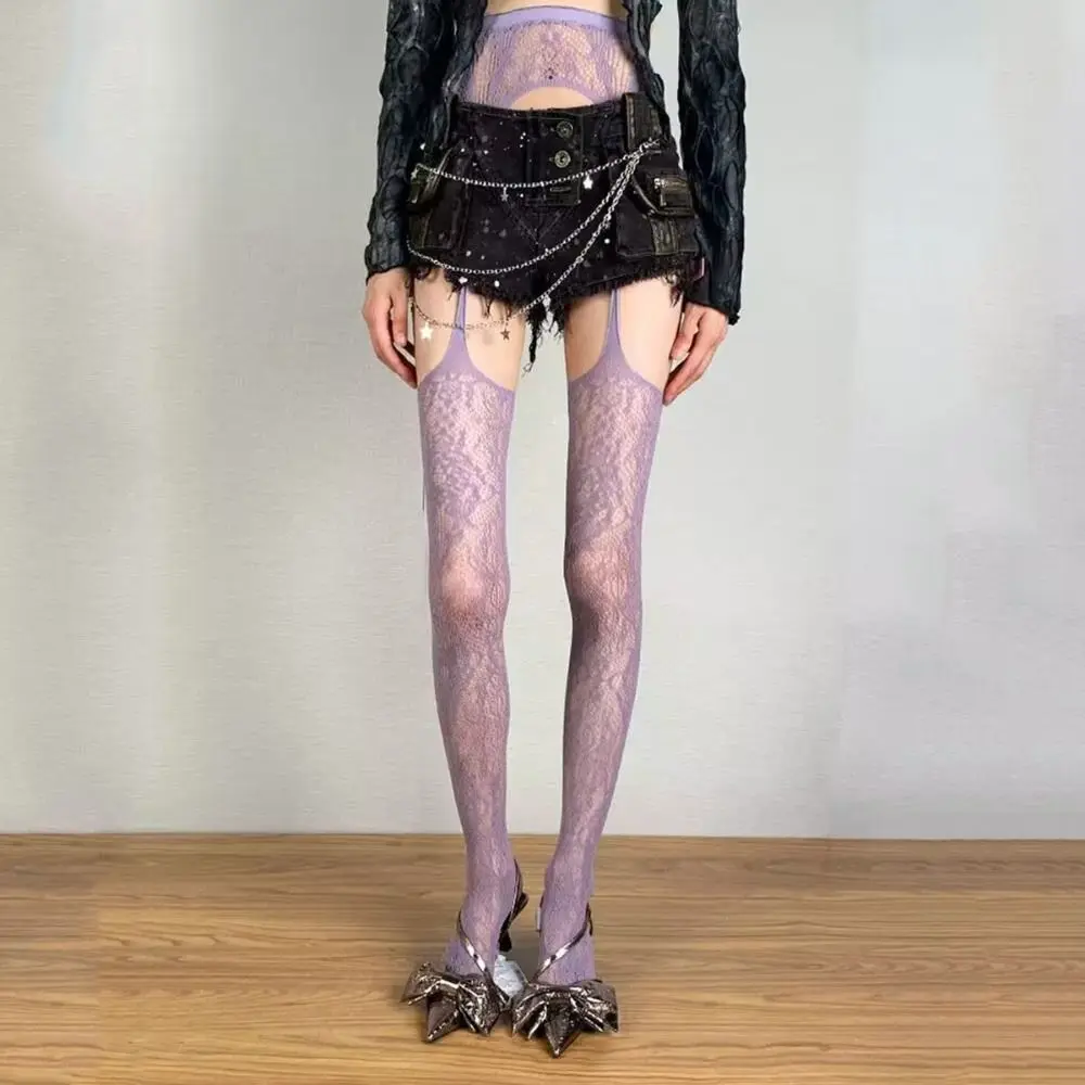 

Transparent Mesh Flower Long Tights Ultra-thin Irregular Lace Suspender Stockings Lolita JK Style Hollow Mesh Pantyhose