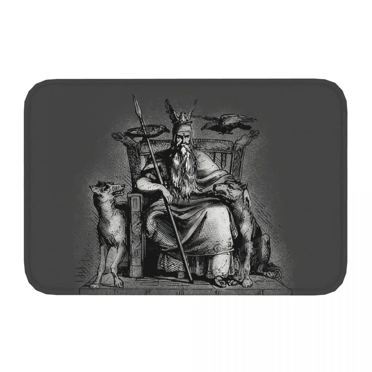 Mythology Bedroom Mat Odin On Throne With Huginn And Muninn Crows Ravens Doormat Living Room Carpet Outdoor Rug Home Decoration