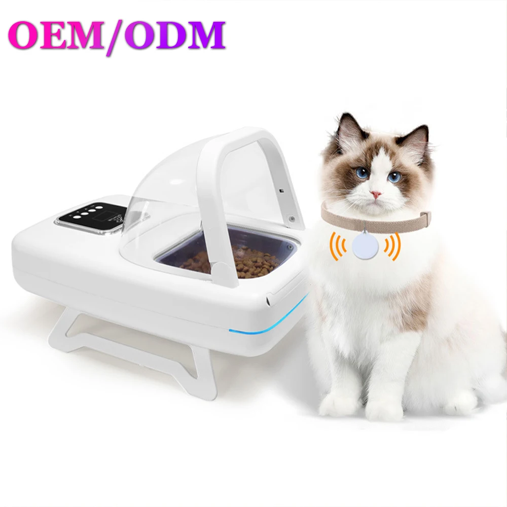 Smart Microchip-Enabled Automatic Feeder for Cats Dogs Stainless Steel Plastic Construction Timed Portioned Feeding Non-Slip